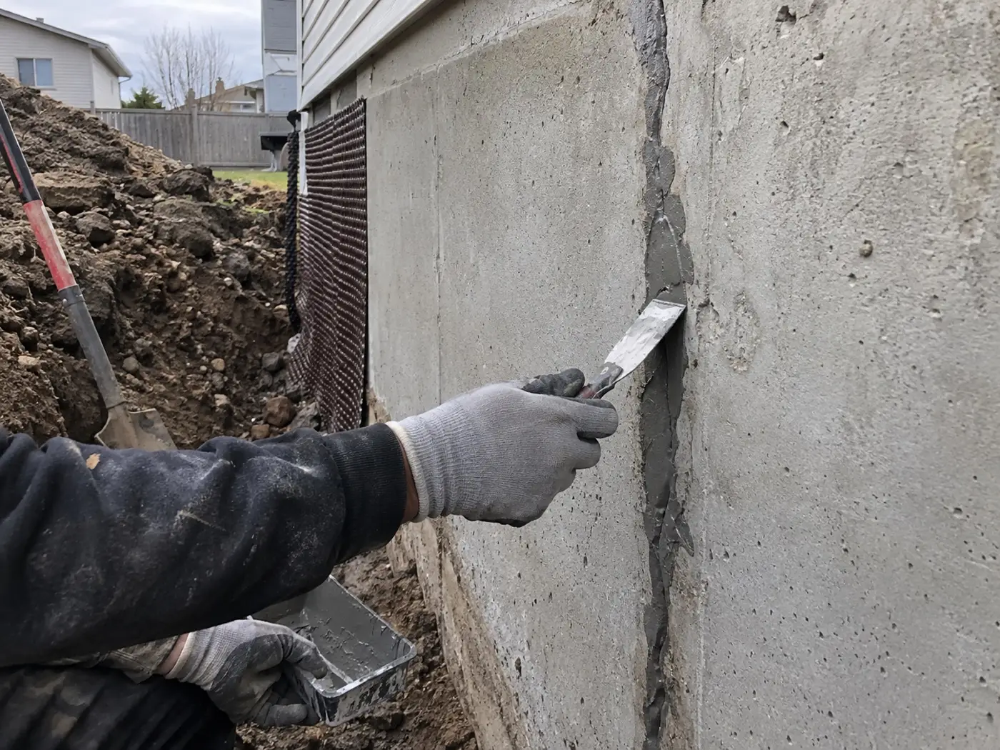 Réparation d’une fissure visible dans un mur de fondation